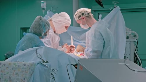 Surgical Team Performs Operation in Hospital Operating Room