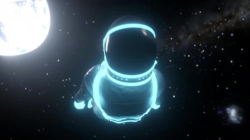 Futuristic Astronaut Drifting in Deep Space Animation