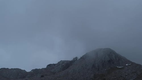 Foggy morning in the mountains of Montenegro in the fall
