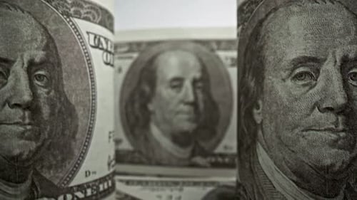 American one hundred dollar paper banknote in close up macro view dolly shot.