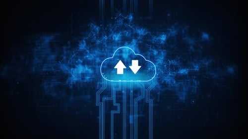 Futuristic Cloud Data Network with Upload Download Icons
