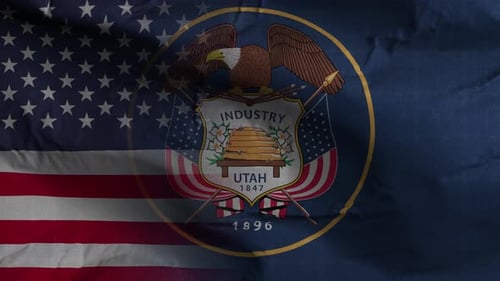 Seamless Loop of Waving United States and Utah State Flags
