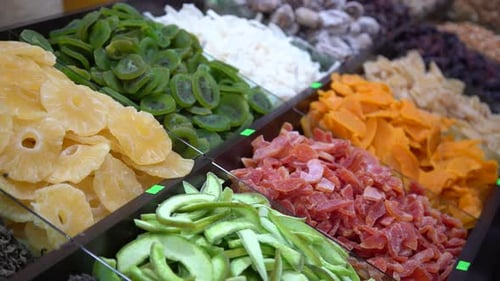 Colorful Display of Delicious Dried Fruits and Snacks
