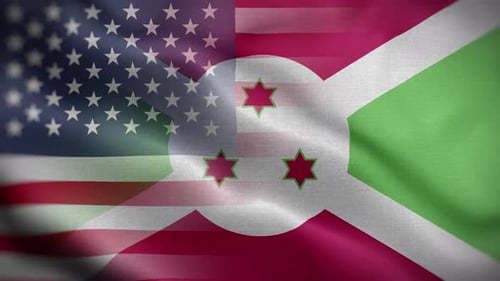 Waving American and Burundian Flags Transparent Overlay