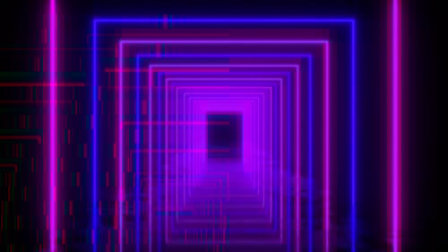 Flying Through an Infinite Neon Glowing Square Tunnel