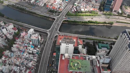 Aerial Drones Take a Beautiful View of the City From a Bird's Eye View with Skyscrapers or Tall