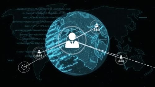 Global Digital Network Connection with User Icons over World Map