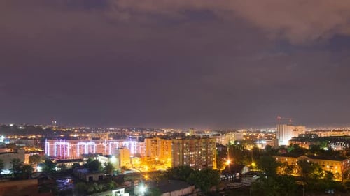 Night Time Lapse of the Clouds Over Buildings of Kharkov City