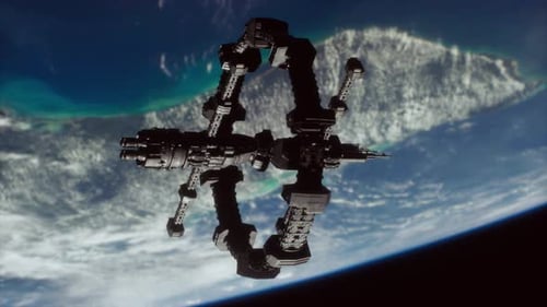 Futuristic Space Station Orbiting Earth Cinematic Background