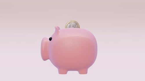 Piggy bank and coin.