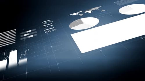 Animated Digital Corporate Data Display with Financial Charts
