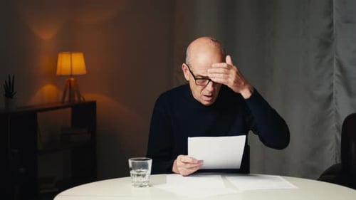 Adult Reading Documents with a Worried Expression