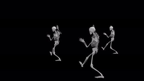 Three Dancing Skeletons on an Isolated Black Background