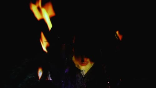 Distressed Woman Screaming with Fire Overlay