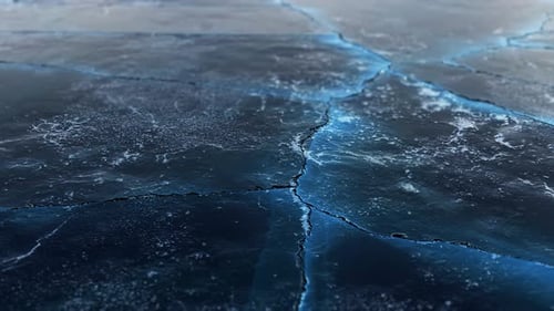 Abstract Blue Ice Surface with Spreading Glowing Cracks Loop