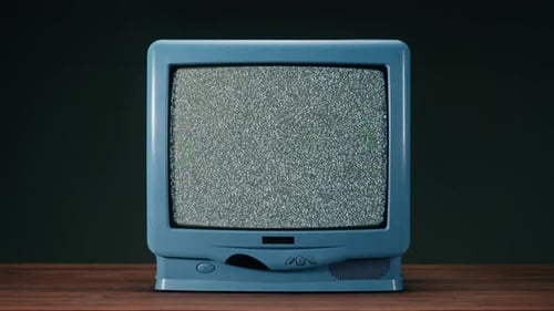 Vintage Blue TV with Static Noise Display