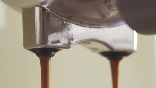 Espresso Machine Pouring Fresh Coffee, Close Up