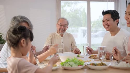 Happy Family Meal Around Table