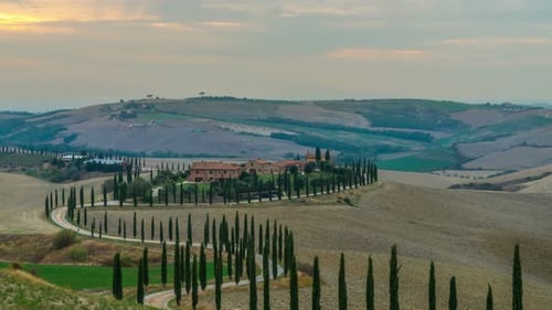 Sunset Time Lapse of Tuscany Landscape in Italy