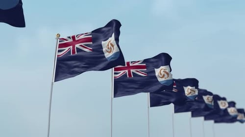 Realistic Anguilla Flags Waving in a Row