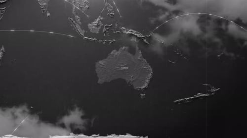 3D Relief Map of Australia with Animated Global Connectivity Network