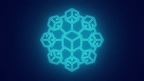 Cubes connected with each other forming Block Chain Technology