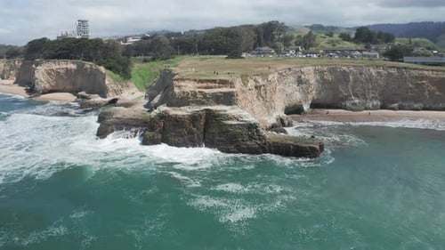 Aerial of Scenic Nature Park, California, Aerial of Ocean, Cliffs, Beach