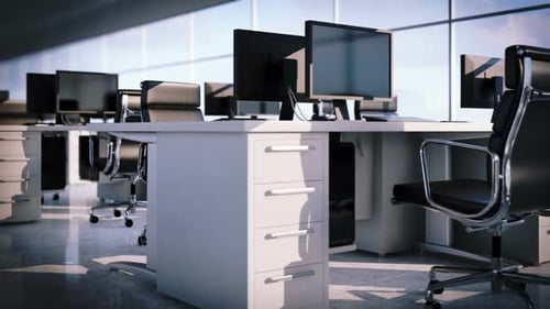 Seamless animation of walking through the modern office in morning. Loopable. HD