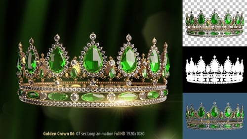 Golden Crown with Emeralds and Diamonds Rotating Loop Animation