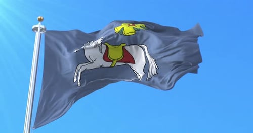 Realistic Waving Flag Animation with White Horse and Yellow Flower