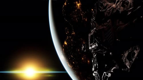 Futuristic Spaceship Orbiting Earth with Glowing Sunrise