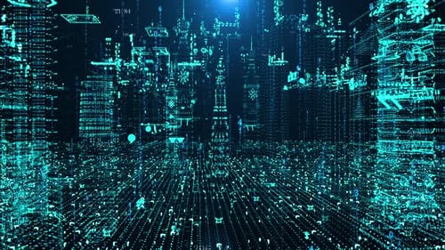 Future City, cadre en fil de particules holographique 3D, ville intelligente