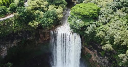 Aerial View of Tropical Waterfall Landscape