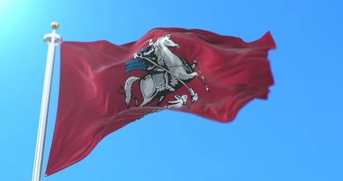 Realistic Waving Red Flag with Horseman Emblem