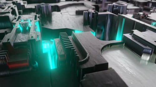 Moving Under Futuristic Scifi Metal Glowing Light Wall 3D Rendering