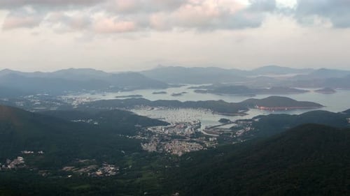 Hong Kong Urban Cityscape Aerial Skyline Panorama Zeitraffer bei Day Pan Up