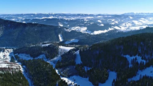 Aerial - Ski Lift at Ski Resort in Sunny Carpatian Mountains