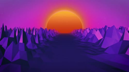 Retro Low Poly Landscape with Geometric Sun Loop Background