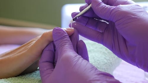 Manicurist Applying Nail Polish in Beauty Salon