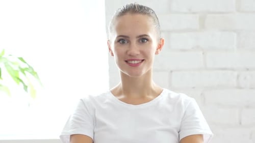 Video Chat Talking Beautiful Young Woman Webcam View
