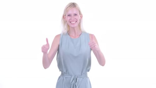 Enthusiastic Woman Gives Two Thumbs Up