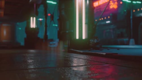 Futuristic Street with Neon Glow at Night