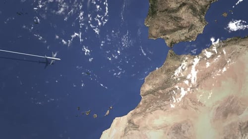Airplane Flying To Casablanca Morocco on the Map