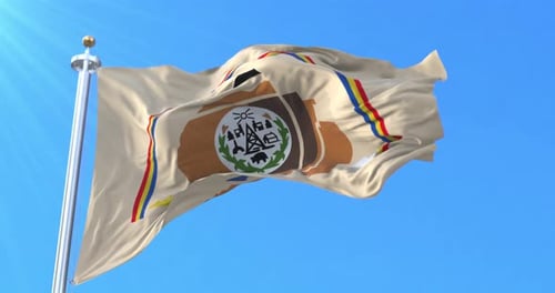 Realistic Crow Nation Flag Waving Against a Clear Blue Sky