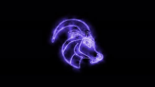 Animation du symbole du zodiaque Capricorne, effet d'éclairage du signe de l'horoscope, néon violet