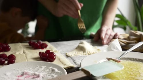 Making Cherry Pastries at Home with Family
