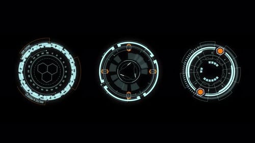 Blue circle rotation with head up display technology futuristic elements alpha channel included