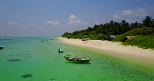 Wide birds eye copy space shot of a summer white paradise sand beach and aqua blue water background