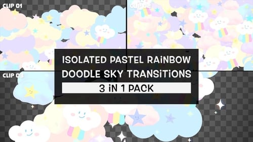 Isolated Pastel Rainbow Doodle Sky Transitions Pack