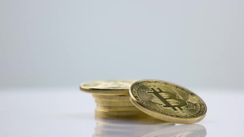 Stack of Golden Bitcoins Close Up
